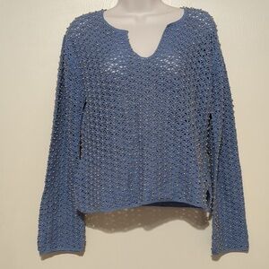 Tommy Bahama Open Knit blue cropped Sweater womens size Medium